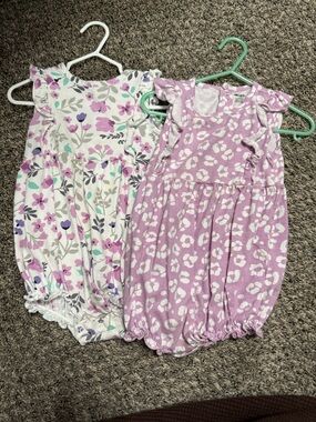 Girls' Lavender Floral Cotton Pajama Rompers - Pack of 2